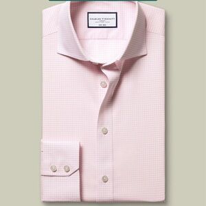 Charles Tyrwhitt Non-Iron Stretch Poplin Gingham Shirt - Pink Gingham 16 1/2 /33